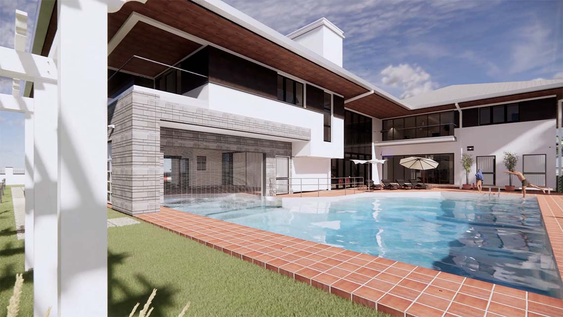 Pool area view of project from an italian interior designer in Nigeria